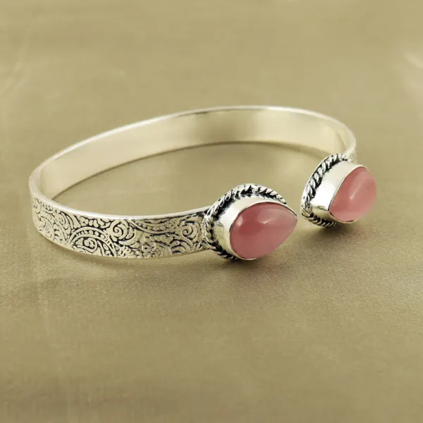Natural Monalisa Sterling Silver Plated Handmade Cuff Bangle — photo 2