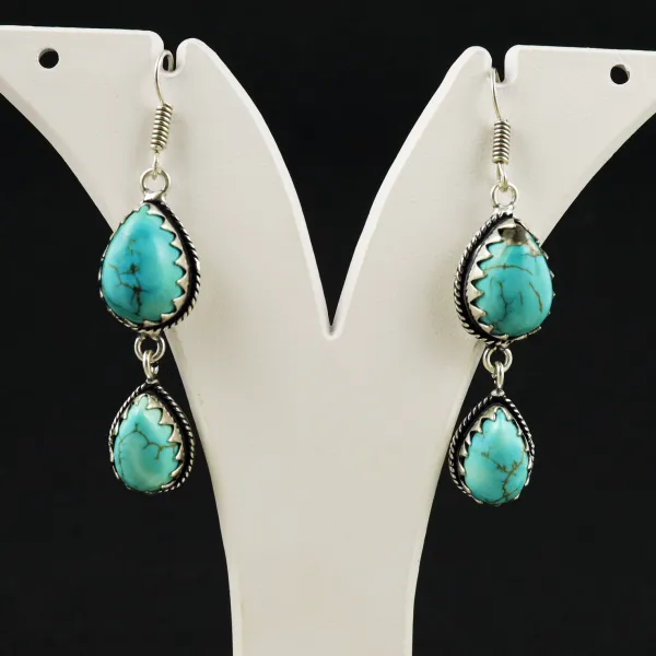Natural Turquoise Sterling Silver Plated Handmade Stud Earring — photo 1