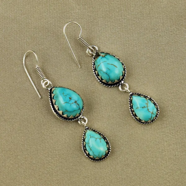 Natural Turquoise Sterling Silver Plated Handmade Stud Earring — photo 2