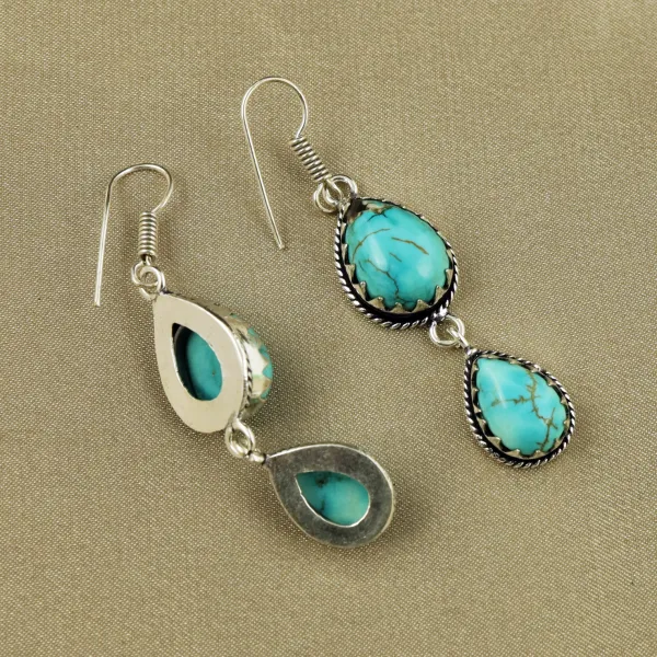 Natural Turquoise Sterling Silver Plated Handmade Stud Earring — photo 3