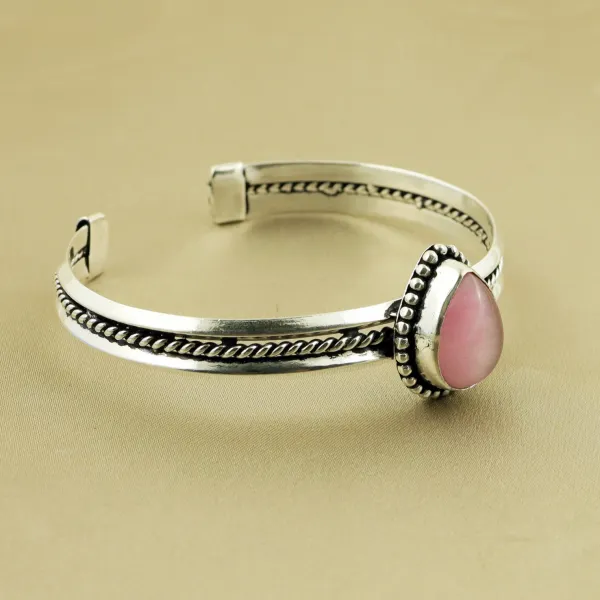 Natural Monalisa Sterling Silver Plated Handmade Cuff Bangle — photo 2