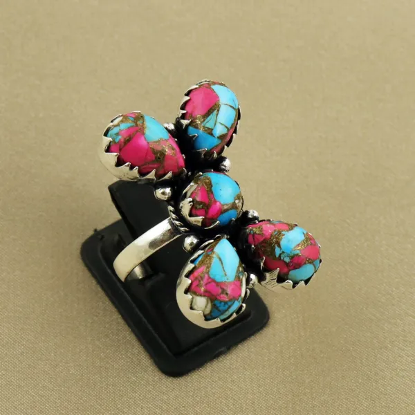 Natural Cotton Candy Sterling Silver Plated Handmade Ring - Size 9 (Adjustable) — photo 2
