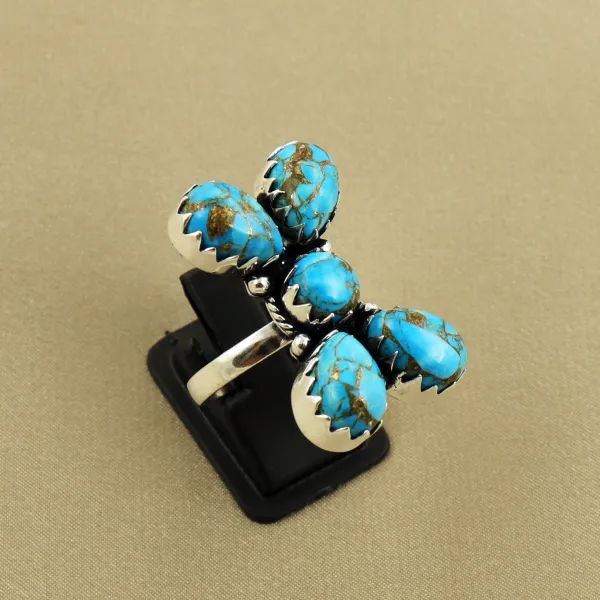 Natural Kingman Turquoise Sterling Silver Plated Handmade Ring - Size 8 (Adjustable) — photo 1