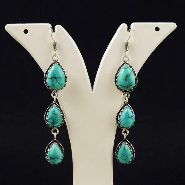 Natural Turquoise Sterling Silver Plated Handmade Stud Earring — photo 1