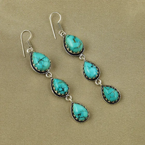Natural Turquoise Sterling Silver Plated Handmade Stud Earring — photo 2