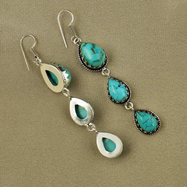 Natural Turquoise Sterling Silver Plated Handmade Stud Earring — photo 3