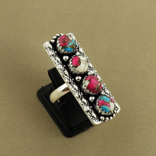 Natural Cotton Candy Sterling Silver Plated Handmade Ring - Size 7 — photo 1