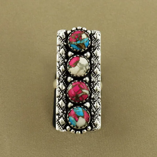 Natural Cotton Candy Sterling Silver Plated Handmade Ring - Size 7 — photo 2