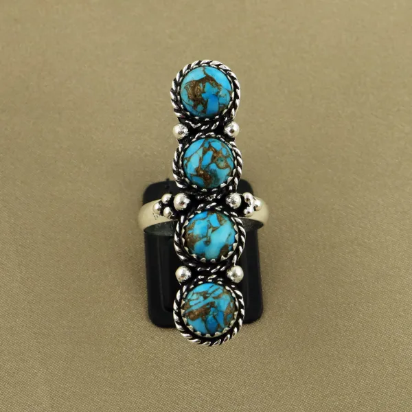 Natural Kingman Turquoise Sterling Silver Plated Handmade Ring - Size 8.5 — photo 2