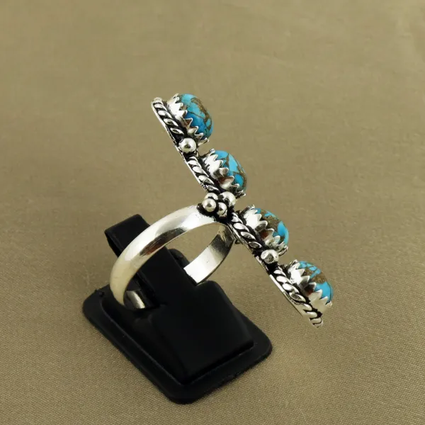 Natural Kingman Turquoise Sterling Silver Plated Handmade Ring - Size 8.5 — photo 3
