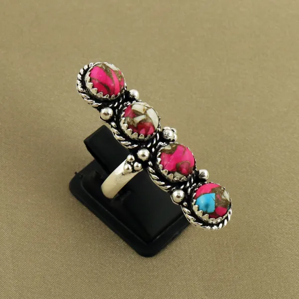 Natural Cotton Candy Sterling Silver Plated Handmade Ring - Size 6.5 — photo 1