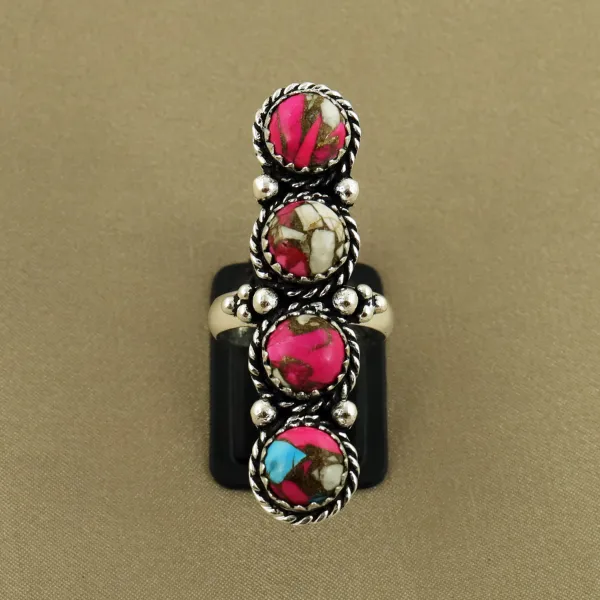 Natural Cotton Candy Sterling Silver Plated Handmade Ring - Size 6.5 — photo 2