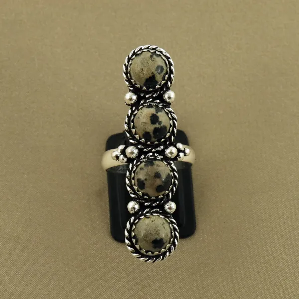 Natural Dalmatian Jasper Sterling Silver Plated Handmade Ring - Size 7.5 — photo 2