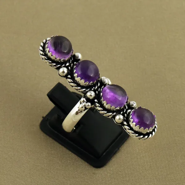 Natural Amethyst Sterling Silver Plated Handmade Ring - Size 7.5 — photo 1