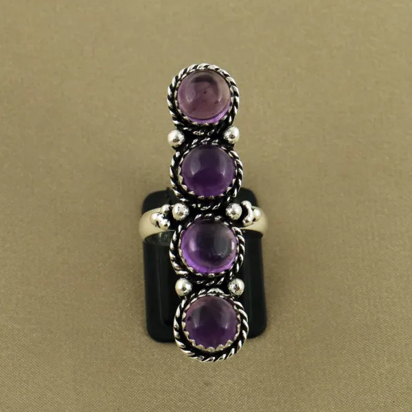 Natural Amethyst Sterling Silver Plated Handmade Ring - Size 7.5 — photo 2