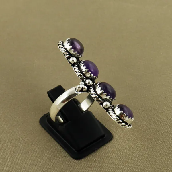 Natural Amethyst Sterling Silver Plated Handmade Ring - Size 7.5 — photo 3