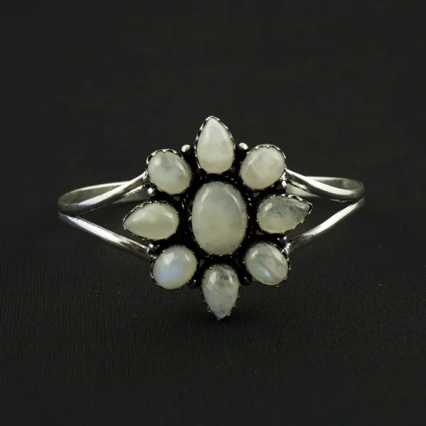 Natural Rainbow Moonstone Sterling Silver Plated Handmade Cuff Bangle — photo 1