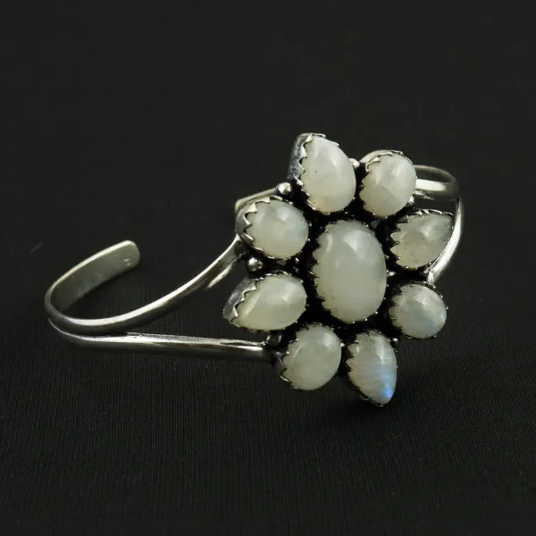 Natural Rainbow Moonstone Sterling Silver Plated Handmade Cuff Bangle — photo 2