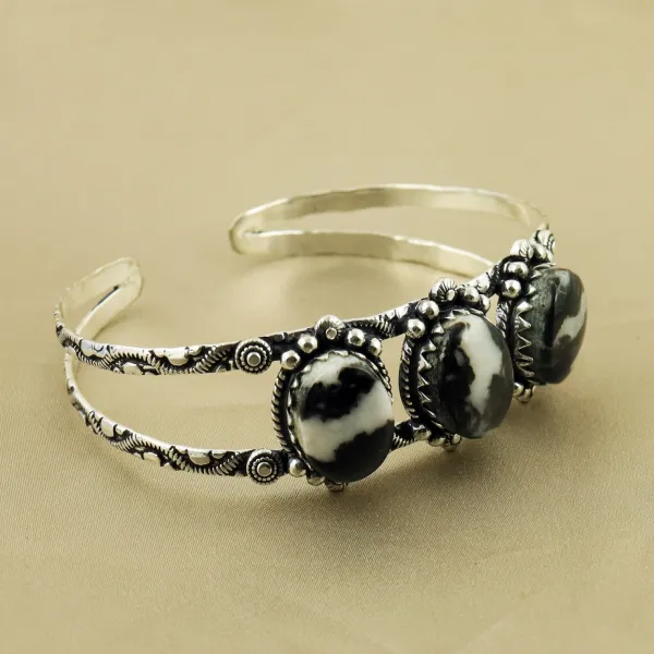 Natural Zebra Jasper Sterling Silver Plated Handmade Cuff Bangle — photo 2