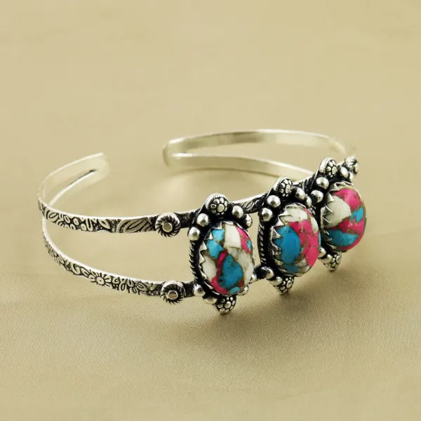 Natural Cotton Candy Sterling Silver Plated Handmade Cuff Bangle — photo 2