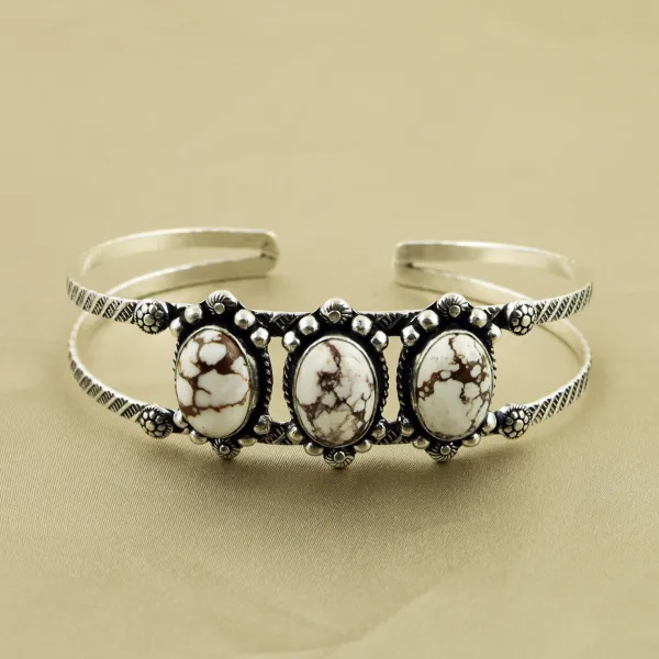 Natural Wild Horse Sterling Silver Plated Handmade Cuff Bangle — photo 1