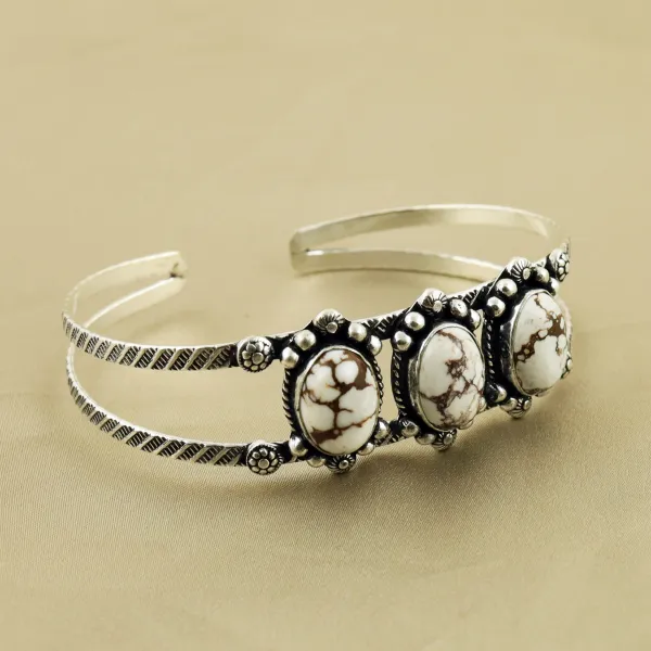 Natural Wild Horse Sterling Silver Plated Handmade Cuff Bangle — photo 2