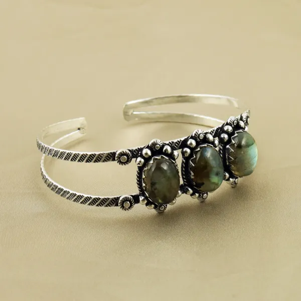 Natural Labradorite Sterling Silver Plated Handmade Cuff Bangle — photo 2