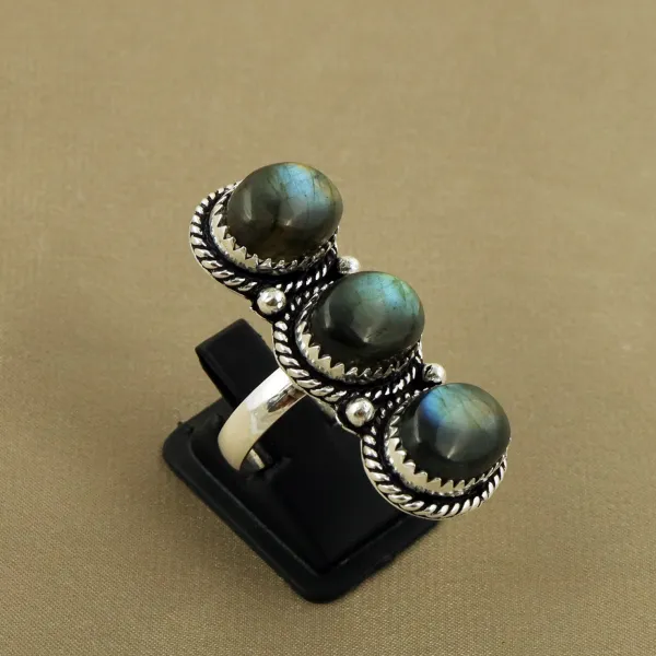Natural Labradorite Sterling Silver Plated Handmade Ring - Size 8 — photo 1
