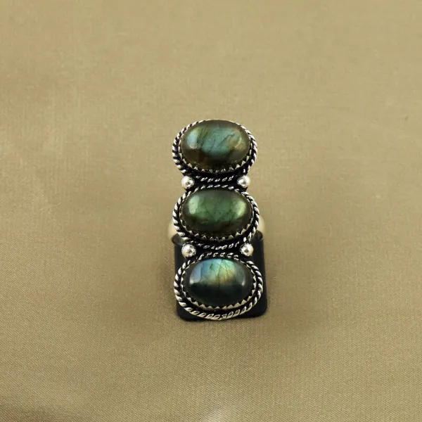 Natural Labradorite Sterling Silver Plated Handmade Ring - Size 8 — photo 2