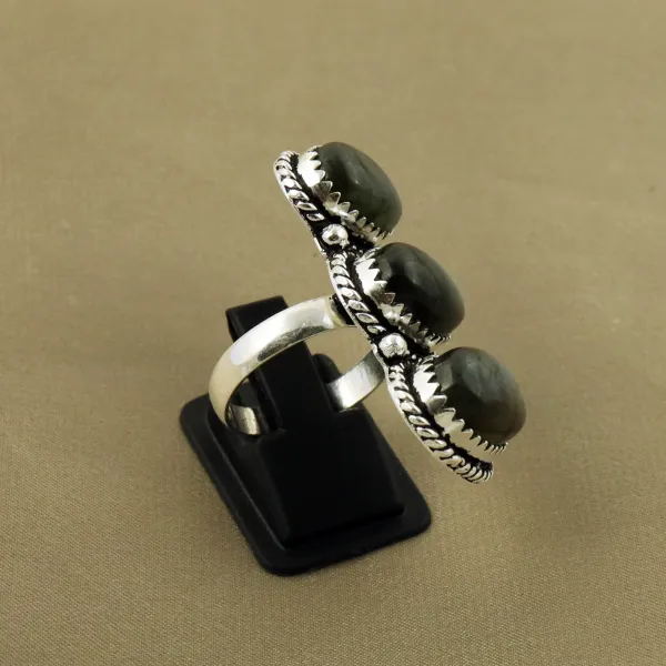 Natural Labradorite Sterling Silver Plated Handmade Ring - Size 8 — photo 3