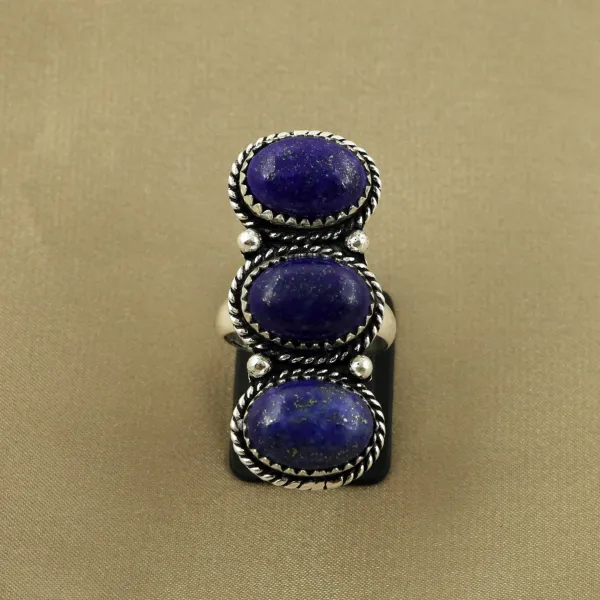 Natural Lapis Lazuli Sterling Silver Plated Handmade Ring - Size 8 — photo 2