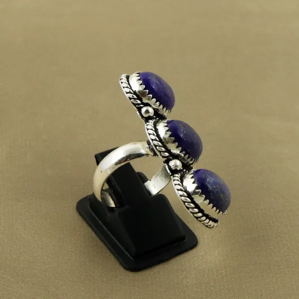 Natural Lapis Lazuli Sterling Silver Plated Handmade Ring - Size 8 — photo 3
