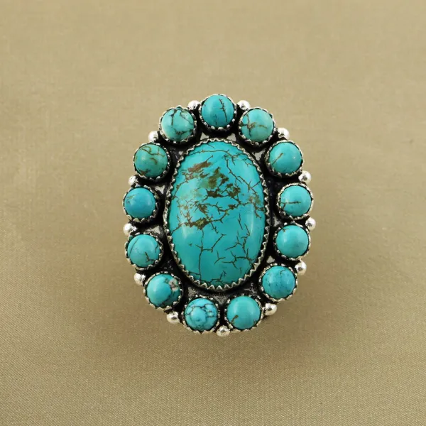 Natural Turquoise Sterling Silver Plated Handmade Ring - Size 8 — photo 2