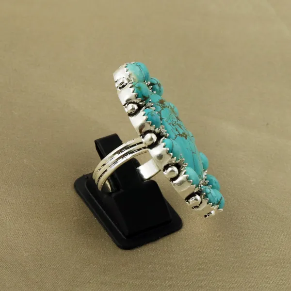Natural Turquoise Sterling Silver Plated Handmade Ring - Size 8 — photo 3