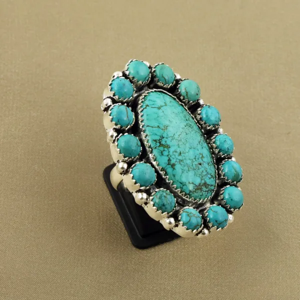 Natural Turquoise Sterling Silver Plated Handmade Ring - Size 9 — photo 1