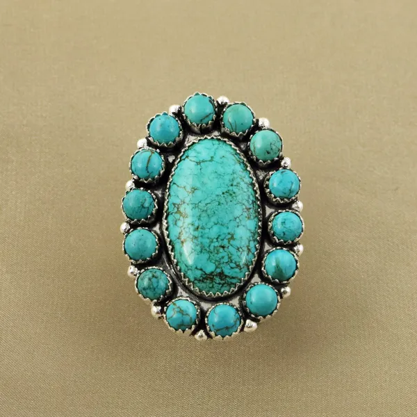 Natural Turquoise Sterling Silver Plated Handmade Ring - Size 9 — photo 2