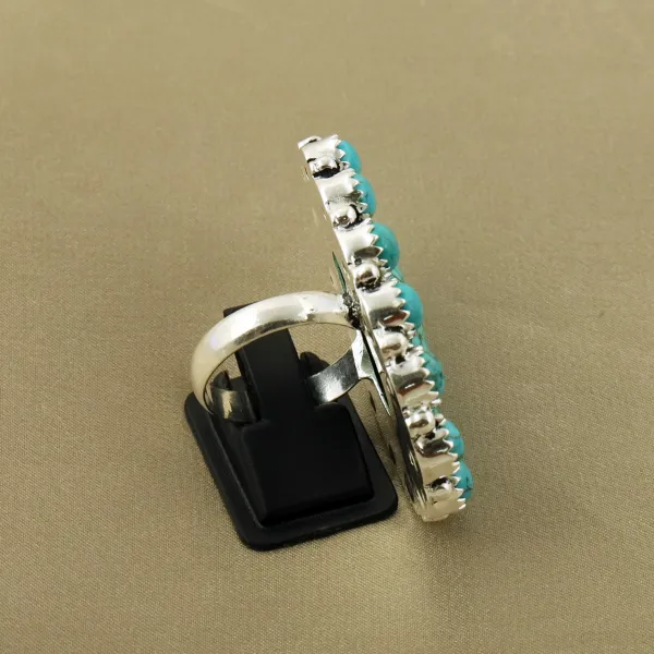 Natural Turquoise Sterling Silver Plated Handmade Ring - Size 9 — photo 3