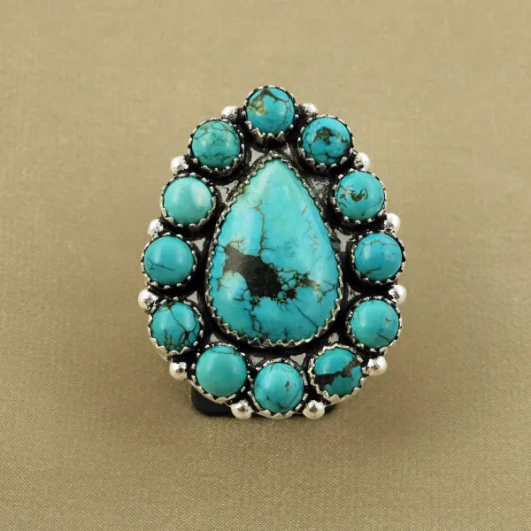 Natural Turquoise Sterling Silver Plated Handmade Ring - Size 7.5 — photo 2
