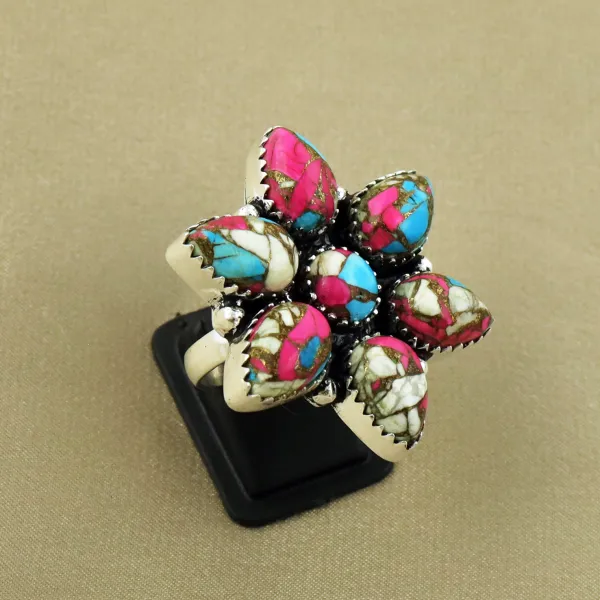 Natural Cotton Candy Sterling Silver Plated Handmade Ring - Size 7.5 — photo 1