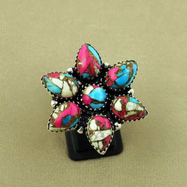 Natural Cotton Candy Sterling Silver Plated Handmade Ring - Size 7.5 — photo 2
