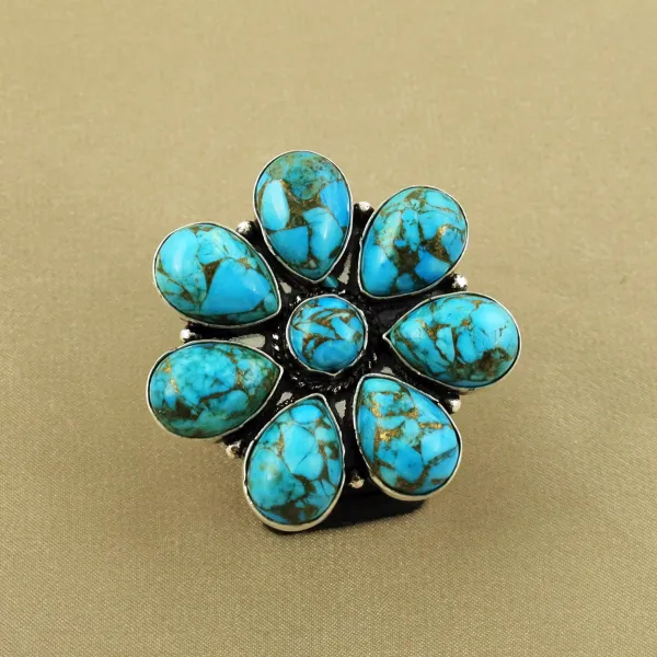 Natural Kingman Turquoise Sterling Silver Plated Handmade Ring - Size 8 — photo 2