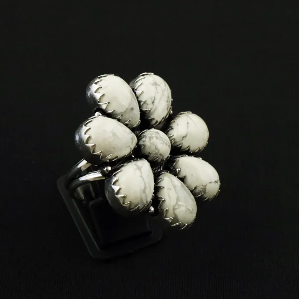 Natural Howlite Sterling Silver Plated Handmade Ring - Size 11 — photo 1
