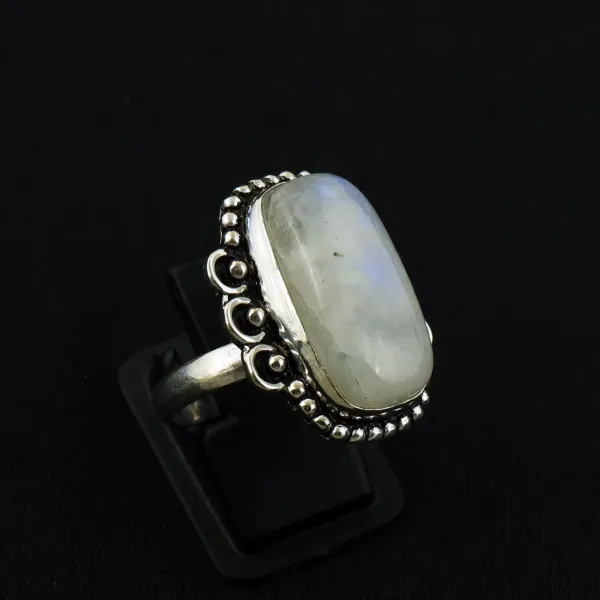 Natural Rainbow Moonstone Sterling Silver Plated Handmade Ring - Size 8 (Adjustable) — photo 2