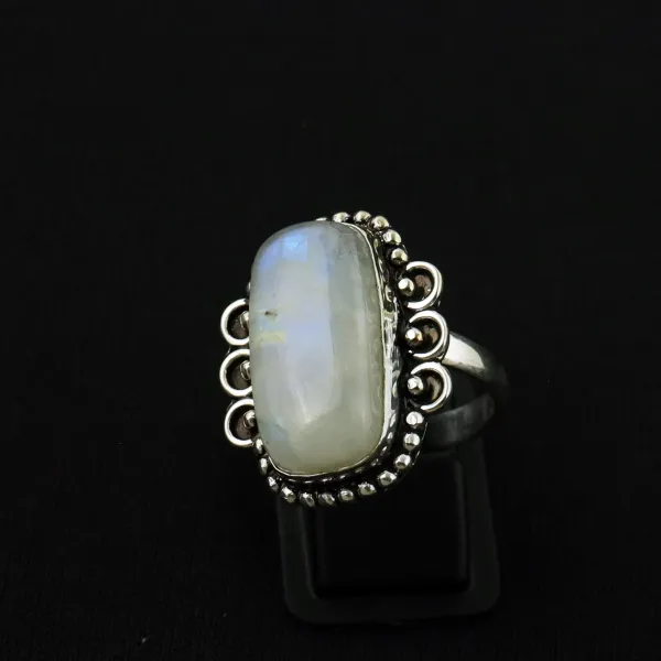 Natural Rainbow Moonstone Sterling Silver Plated Handmade Ring - Size 8 (Adjustable) — photo 3