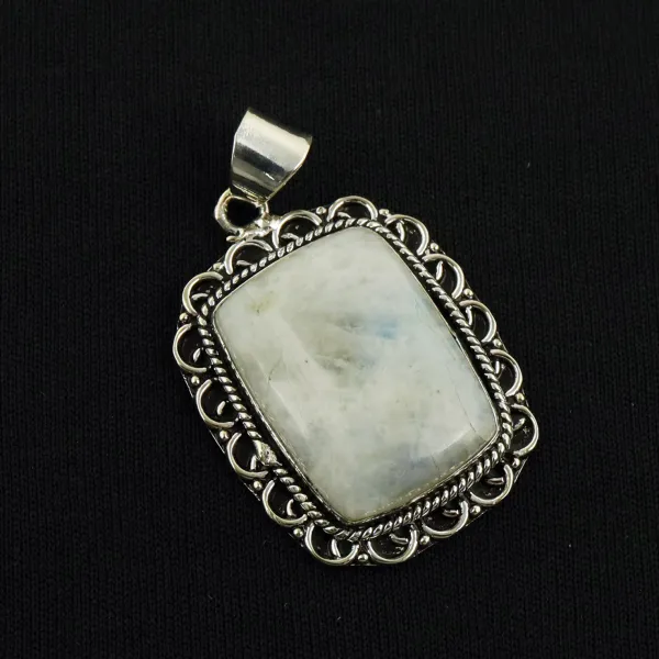 Natural Rainbow Moonstone Sterling Silver Plated Handmade Pendant — photo 1