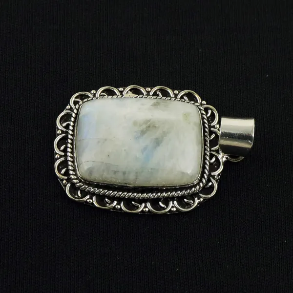 Natural Rainbow Moonstone Sterling Silver Plated Handmade Pendant — photo 2