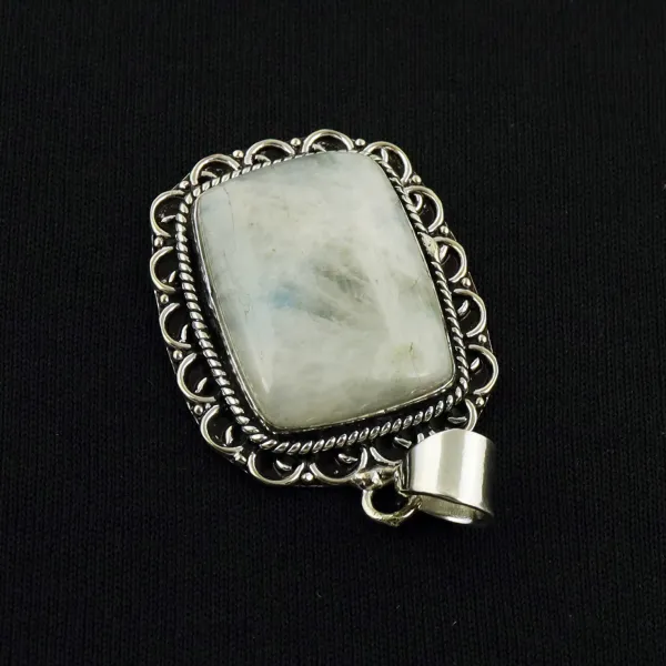 Natural Rainbow Moonstone Sterling Silver Plated Handmade Pendant — photo 3