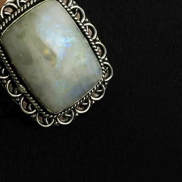 Natural Rainbow Moonstone Sterling Silver Plated Handmade Pendant — photo 4