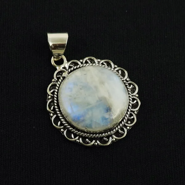 Natural Rainbow Moonstone Sterling Silver Plated Handmade Pendant — photo 1