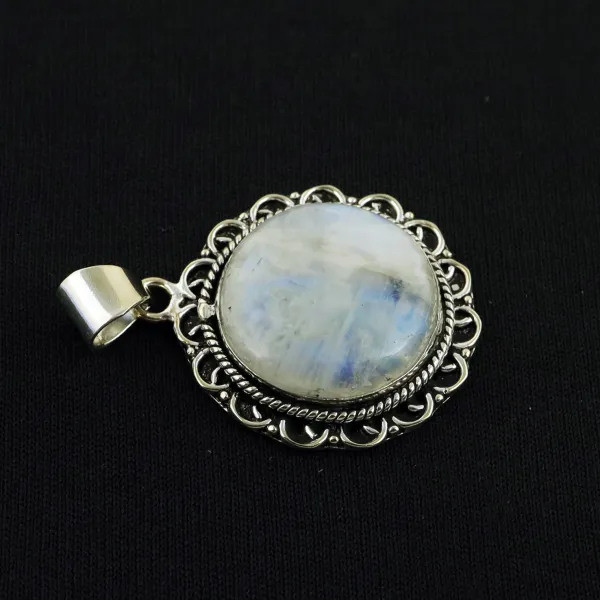 Natural Rainbow Moonstone Sterling Silver Plated Handmade Pendant — photo 2